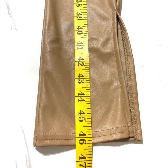 Pretty Little Thing Tan Faux Leather High Waist Pants Hemline Slits Sz 6 - Picture 11 of 12